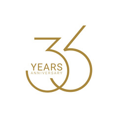 36 Year Anniversary Logo, Golden Color, Vector Template Design element for birthday, invitation, wedding, jubilee and greeting card illustration. - obrazy, fototapety, plakaty