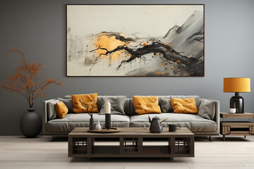 A dark moon, in the style of soft Japandi art, muted tones, dark silver and beige, minimalist still life, grey and amber, serene and tranquil scenes, captivating sense of movement, precarious balance
