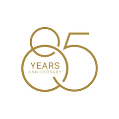 85, 85th Years Anniversary Logo, Golden Color, Vector Template Design element for birthday, invitation, wedding, jubilee and greeting card illustration. - obrazy, fototapety, plakaty