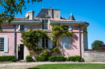Views of wine domain or chateau in Haut-Medoc red wine making region, Pauillac village, Bordeaux,...