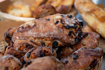 French artisan bakery in Bordeaux, rye and wheat bread and baguettes, France, french food