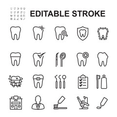 Dental line icons. Editable stroke