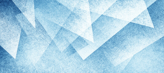 modern abstract blue background design with layers of textured white transparent material in triangle diamond and squares shapes in random geometric pattern - obrazy, fototapety, plakaty