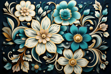 Decorative tile pattern of colorful tiled pattern stock photo udalka, in the style of light pink and dark beige, dark teal and gold, whimsical folk - inspired, dau al set, bold patterned quilts, delic