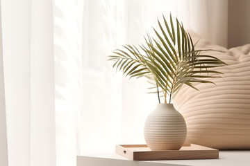 Fototapeta na wymiar Stylish interior, plants, and elegant personal accessories. Home decor. Interior design, minimalism, calm tone