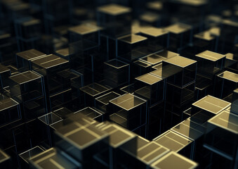 A background with 3d cubes on a dark background. Generative AI. 