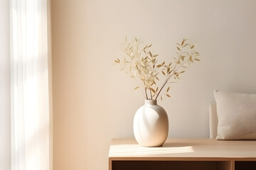 Stylish interior, plants, and elegant personal accessories. Home decor. Interior design, minimalism, calm tone