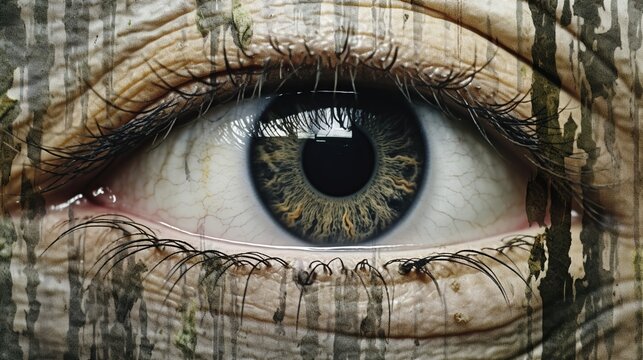 Close-up of an eye in the tree. Conceptual image
