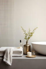 Stylish bathroom interior, and elegant personal accessories. Home decor. Interior design, minimalism, calm tone