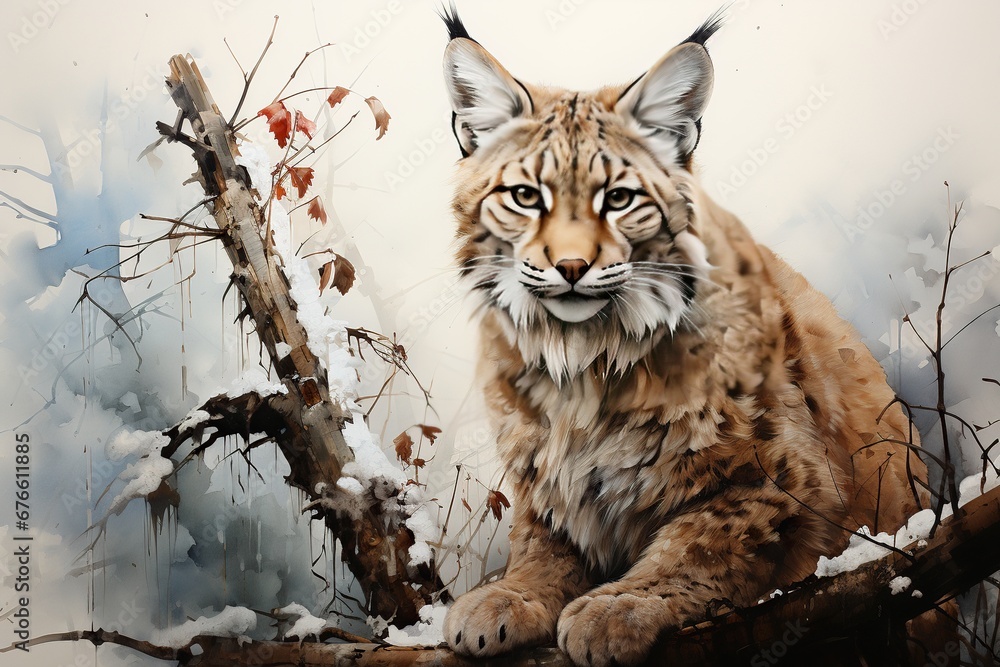 Wall mural american bobcat watercolor art