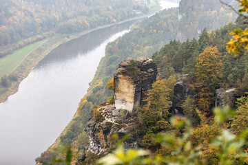 Landscape impression of saxony switzerland around the bastei bridge near dresden in saxony,...