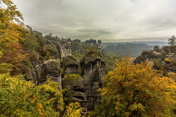 Landscape impression of saxony switzerland around the bastei bridge near dresden in saxony, germany, in autumn