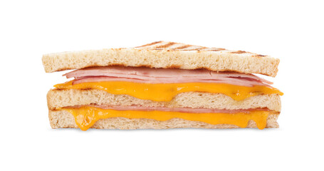 Delicious grilled sandwich with ham and cheese isolated on white