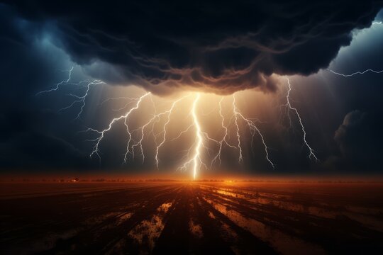 Lightning striking a large flat area Storm Chaser Dream Scenario Photography Generative Ai