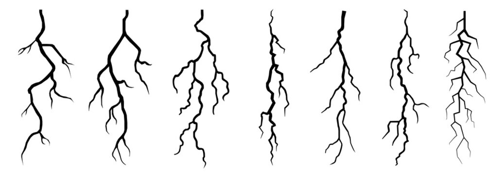 Vector lightning silhouettes set. Elements for thunderstorm. vector illustration.