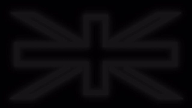Neon flag of Great Britain on a black screen. The flickering sign of the Cross of England in 4K with an alpha channel.