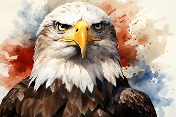 Watercolor Bald Eagle with the American Flag