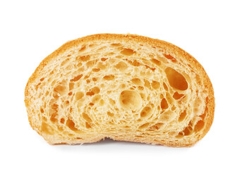 Delicious cut croissant isolated on white. Fresh pastry