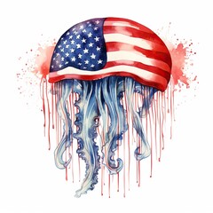 Watercolor Jellyfish with USA Flag