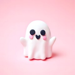 A cute ghost made of clay on a pink background