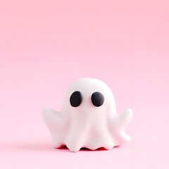 A cute ghost made of clay on a pink background