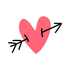 Vector cupid's arrow with heart vector flat illustration