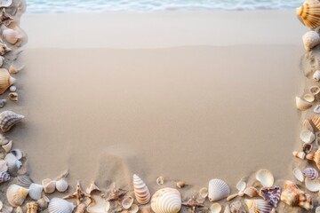 Fototapeta na wymiar frame of seashells on the beach