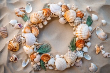 frame of seashells on the beach