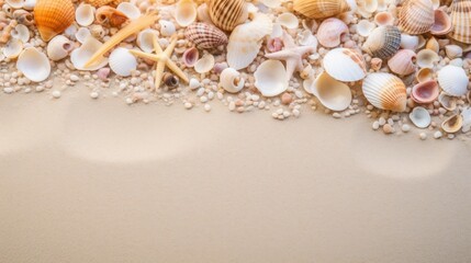 Fototapeta na wymiar frame of seashells on the beach