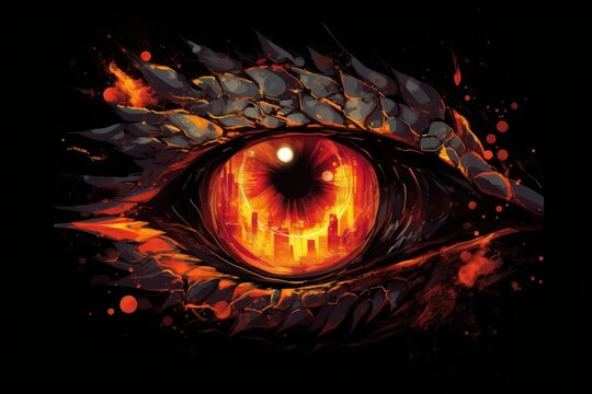 Demon eye,fire red eye of demon close up