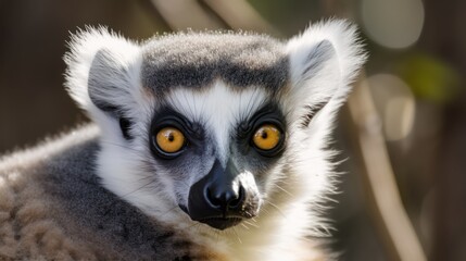 Ring tailed lemur head close-up portrait - obrazy, fototapety, plakaty