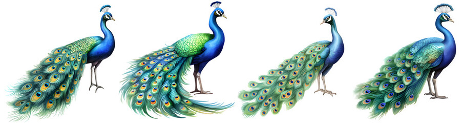 Peacock watercolor illustration clipart. Generative AI