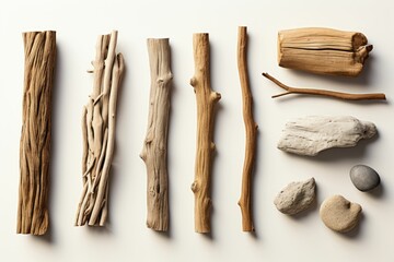 Ensemble de bois flotté pour les produits de maquette fond blanc