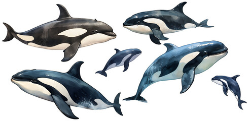 Orca watercolor illustration clipart. Generative AI