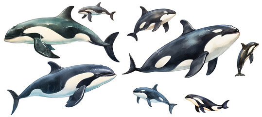 Orca watercolor illustration clipart. Generative AI