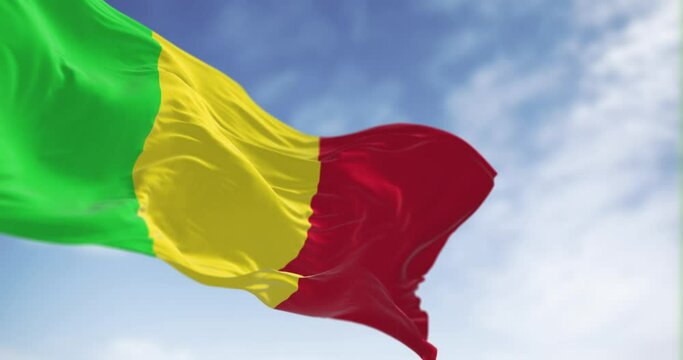 Detail of the Mali national flag waving in the wind