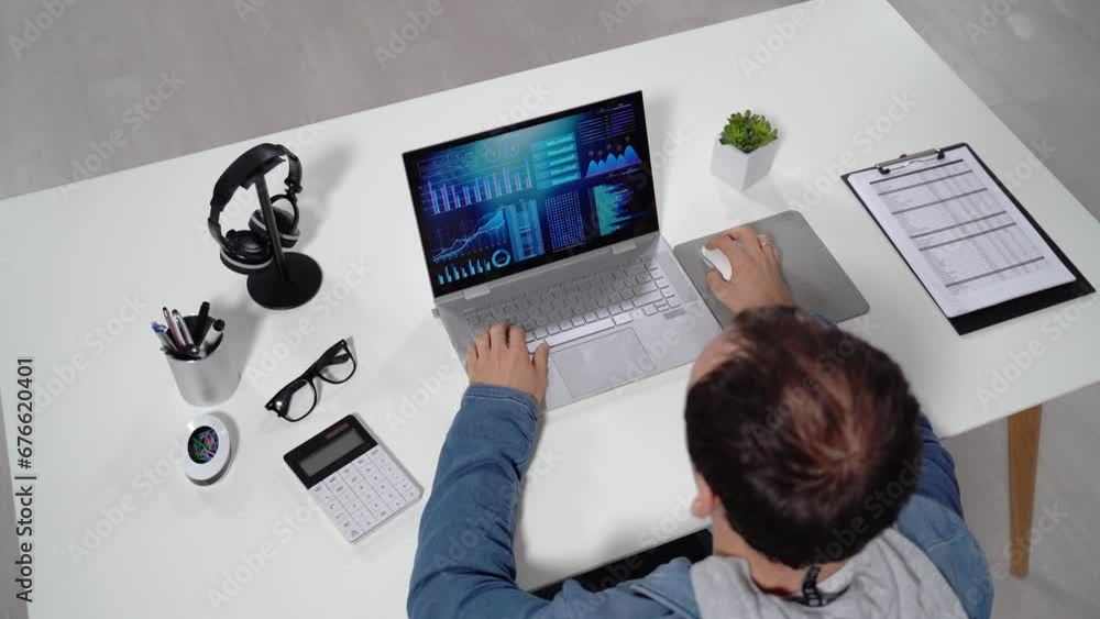 Aufkleber financial data analyst male using kpi dashboard