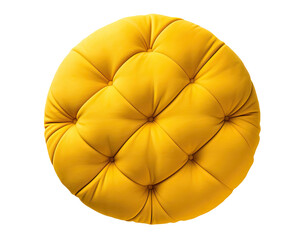 Yellow fabric round pillow isolated on transparent background