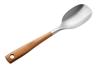 Steel spoon with wooden handle isolated on transparent background