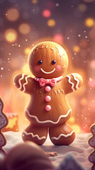 Cheerful and cute gingerbread man celebrating Christmas Eve concept poster