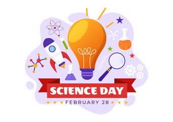 National Science Day Vector Illustration on February 28 Related to Chemical Liquid, Scientific, Medical and Research in Flat Cartoon Background