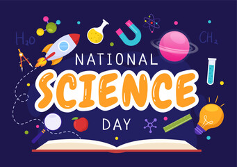 National Science Day Vector Illustration on February 28 Related to Chemical Liquid, Scientific, Medical and Research in Flat Cartoon Background