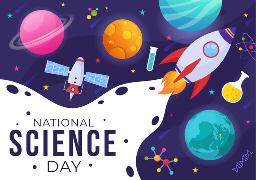 National Science Day Vector Illustration on February 28 Related to Chemical Liquid, Scientific, Medical and Research in Flat Cartoon Background © denayune