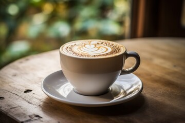The enticing aroma of a warm honey cardamom latte on a rustic table illuminated by the gentle morning sunlight