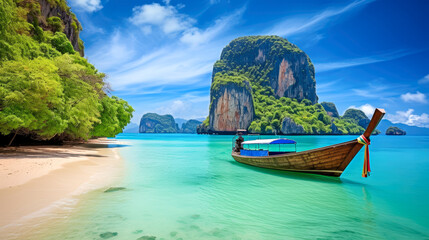 Longtail boat on the beach in Thailand. - Powered by Adobe