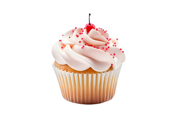 cupcake with icing and cherry on top isolated on transparent and white background