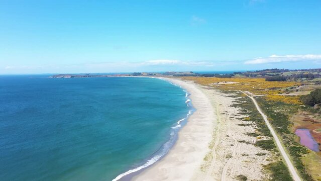 Aerial View of a Beach on Chiloe Island in Northern Patagonia Chile
