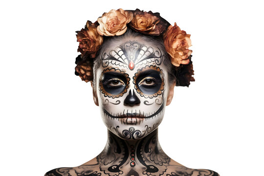 Calavera makeup girl isolated on transparent and white background