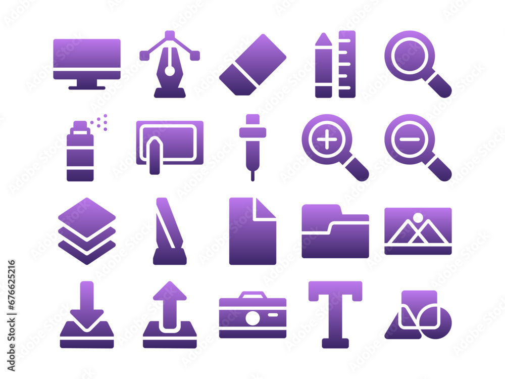 Poster graphic design tools icon pack in gradient glyph style. perfect for websites, landing pages, mobile 