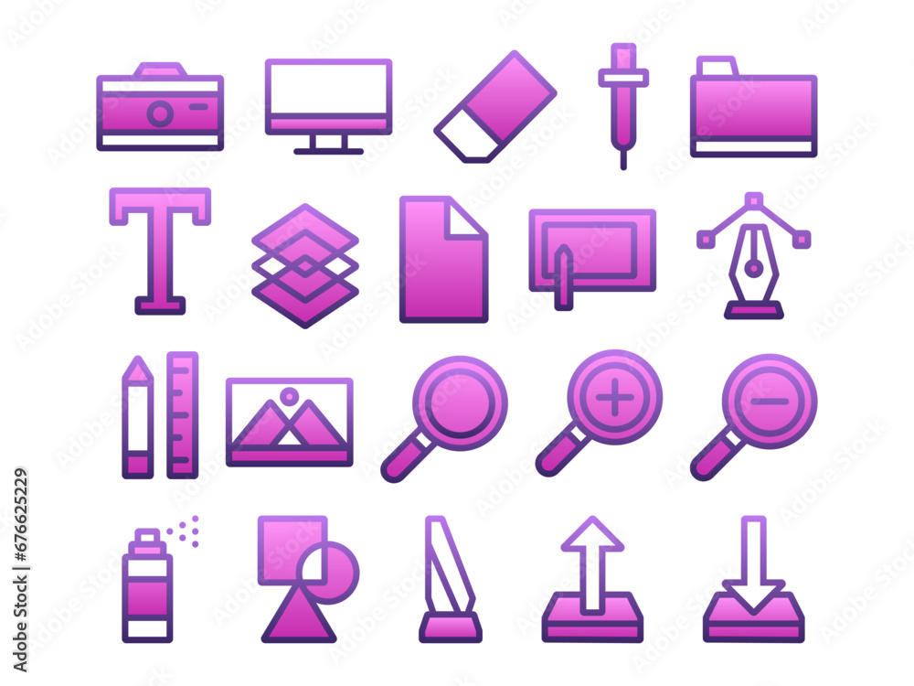 Poster graphic design tools icon pack in gradient two tone style. perfect for websites, landing pages, mobi